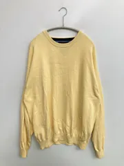 TOMMY HILFIGER トミーヒルフィガー ニット/セーター XL イエロー コットン 無地 ワンポイント ミドル丈 長袖 クルーネック(丸首)