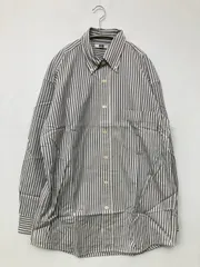 UNIQLO U ユニクロユー シャツ/ブラウス L ブルー コットン リネン・麻 ストライプ柄 ミドル丈 長袖 ボタンダウン