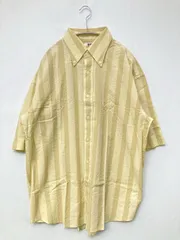 UNIQLO U ユニクロユー シャツ/ブラウス L イエロー コットン ストライプ柄 ミドル丈 半袖 ボタンダウン