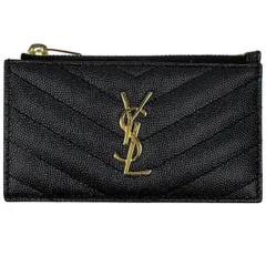 サンローラン SAINT LAURENT モノグラム フラグメント ジップカードケース レザー ブラック 607915 レディース 【中古】