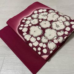 型紅染め 名古屋帯 正絹 縮緬 紫 草木染めso592 - メルカリ