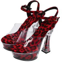 キッソス（ＫＩＳＳＯＳ） パンプス ハイヒール オープントゥ ヒョウ柄 厚底 キャバ パーティー 結婚式 お呼ばれ レディース (レッド, 24.5cm(39)) [レッド] [24.5 cm E]