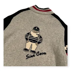 SINA COVA シナコバ 背中BIG柄入り ワッペン付き ジップアップ ニット ジャケット サイズ 4L /グレー×レッド×ネイビー/メンズ/裏地付き