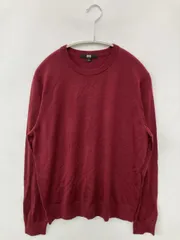 UNIQLO ユニクロ ニット/セーター L レッド 無地 ミドル丈 長袖 クルーネック(丸首)