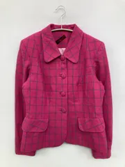 テーラードジャケット ピンク チェック柄 ミドル丈 フードなし シングル