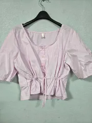 パフスリーブ ピンク クロップド ブラウス 55