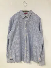 ELLE エル シャツ/ブラウス 40 ブルー コットン ストライプ柄 刺繍 ミドル丈 長袖 レギュラーカラー