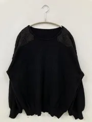 ニット/セーター M～L ブラック コットン ナイロン ニット 無地 レース ミドル丈 長袖 クルーネック(丸首)