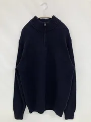 UNIQLO ユニクロ ニット/セーター XL ネイビー コットン ニット 無地 ミドル丈 タートルネック/ハイネック 長袖