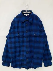 UNIQLO ユニクロ シャツ/ブラウス XL ブルー コットン チェック柄 ミドル丈 長袖 レギュラーカラー