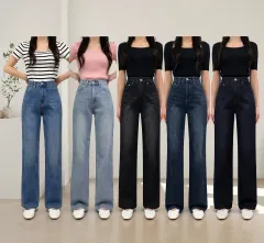 レディース ストレッチ ワイド デニム パンツ (ショート/基本/ロング) オーバーサイズ デニム パンツ 밴딩 ブラック