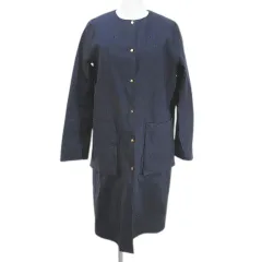 トラディショナルウェザーウェア Traditional Weatherwear ノーカラーコート ロング丈 36 紺系 ネイビー ライナー スナップボタン 裏地 無地のサムネイル