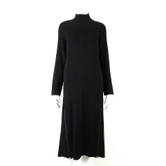 ヴェロフォンナ Re.Verofonna ニット ワンピース マキシ丈 ロング ウール 長袖 リブニット ハイネック 裾ジップ装飾 M 38 黒 ブラックのサムネイル