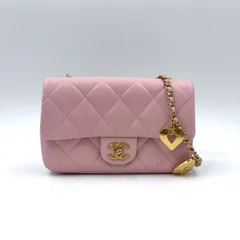 CHANEL ミニ マトラッセ ハートチャーム シリアル番号ランダム ラムスキン ピンク チェーンショルダーバッグ ゴールド