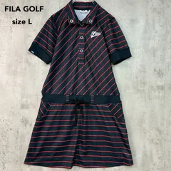 FILA GOLF フィラゴルフ ワンピース ポロシャツ ブラック レッド SIZE L ボーダー 斜めストライプ ゴルフウェア スポーツウェア 運動着 トレーニング 半袖 吸汗速乾 清潔感 快適 動きやすい 毎日コーデ ヘビロテ ★ ■◆