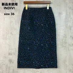 新品未使用 INDIVI インディヴィ ネイビー レオパード柄 ひざ丈 タイトスカート 36サイズ ヒョウ柄 アニマルプリント ジャガード 総柄 ボトムス スリット入り ジップアップ ワールド ポリエステル 100% オフィス カジュアル ★ ■■