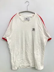 adidas アディダス Tシャツ/カットソー M ホワイト ワンポイント ブランドロゴ ライン柄 半袖 ミドル丈 クルーネック(丸首)