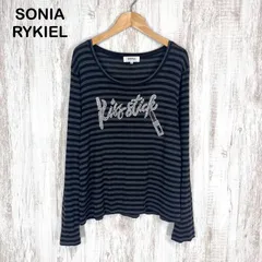 SONIA BY SONIA RYKIEL ソニアバイソニアリキエル ロゴ リップスティック ラインストーン ボーダー 総柄 ロンT ブラック レディース 長袖 トップス 大きいサイズのサムネイル