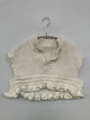 ニット/セーター ホワイト 無地 フリル ショート丈 袖なし タートルネック/ハイネック