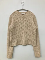 ZARA ザラ ニット/セーター L ベージュ ニット 無地 ビジュー ショート丈 長袖 クルーネック(丸首)