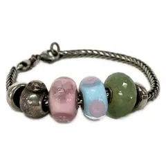 TROLLBEADS(トロールビーズ) ブレスレット ユニセックス美品  - シルバー×ライトピンク×マルチ 鳥