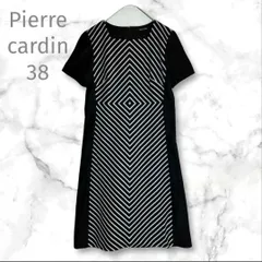 【pierre cardin】 ひざ丈ワンピース　黒　幾何学　日本製　エレガンス　M　お呼ばれ　MA-457のサムネイル
