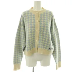 ミュウミュウ miumiu MMF651 カシミヤ ロゴ刺繍 千鳥格子 カーディガン ニット 長袖 38 水色 アイボリー /NR ■OS ■SH