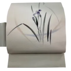名古屋帯 優品 菖蒲 金銀彩 灰緑 正絹 【中古】