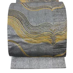 【美品】 袋帯 秀品 幾何学 金銀糸 箔 銀色 六通 正絹 【中古】