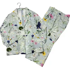 【希少】PS Paul Smith リネン混 花柄 セットアップ テーラードジャケット 40サイズ L相当 パンツ 44サイズ XXL相当 ブルー系 水色 シングル 1B 1ボタン ボタニカル スラックス フローラル 総柄