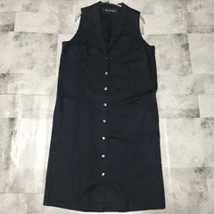 【美品】mizuiro ind ミズイロインド リネン混 ロング ジレ ワンピース ブラック 黒色 コットンリネン シャツ ノースリーブ 羽織り シェルボタン