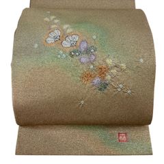 二代・久保田一竹 辻ヶ花 落款入 袋帯 銀通し 正絹 太鼓柄 証明書付 