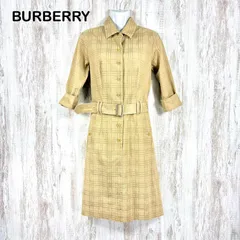 BURBERRY LONDON バーバリーロンドン シャドーノバチェック 総柄 ベルト付き ストレッチ 7分袖 シャツ ワンピース ベージュ レディース