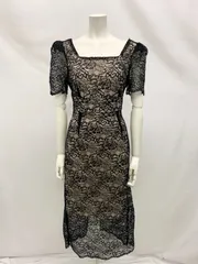 1358 キャバクラ ドレス ミディ 総レース パフショルダー スクエアネック キャバドレス S