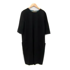 ロペ ROPE ワンピース ミモレ丈 七分袖 ラウンドネック 無地 EX-2 XL 黒 ブラック /SY1