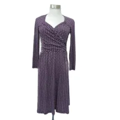 レオタ Leota ワンピース XS 紫 パープル 黒 ブラック カシュクール 長袖 ひざ丈 ヘリンボーン柄 /HO7 ■GY58