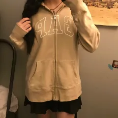 GAP ギャップ ベージュ ロゴ 起毛 フードジップアップ