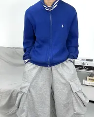 ポロラルフローレン ブルー 白 ポニー ニット ジップアップ XL