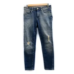 ザラ ベーシック ZARA BASIC デニムパンツ ジーンズ スキニーパンツ アンクル丈 ウォッシュ加工 ダメージ加工 36 ライトブルー 水色 /MS21