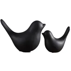 NOELAMOUR 置物 北欧 インテリア オーナメント 鳥 動物 玄関 開運 モダン 雑貨 大小2個セット (ブラック) [ブラック]