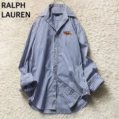 ラルフローレン RALPHLAUREN 綿 コットン100% シャツ ブラウス 長袖 ストライプ レギュラーカラー 青 ブルー 白 ホワイト 4サイズ M相当 スリーポニー トリプルポニー刺繍 マルチカラー レア 希少 オフィスカジュアル 通勤 美品