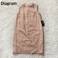 ダイアグラム Diagram グレースコンチネンタル GRACE CONTINENTAL シルク ウール ワンピース ドレス ノースリーブ ひざ丈 ピンクベージュ 38サイズ M相当 コード刺繍 カットワーク チュール パーティー 結婚式 タグあり 美品