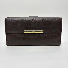 美品✨グッチ◇タブ二つ折り財布 シマダークブラウンゴールド金具
