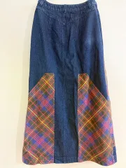 パッチワークデニムスカート / デニムスカート / デニムロングスカート