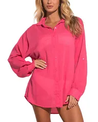 エラン レディース トップス シャツ ボタンダウン グラフィック Elan Graphic Button Down Swim Cover Up Shirt Hot Pink ピンクのサムネイル