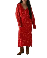 ウエアハウス レディース トップス ワンピース プチ ミディ Warehouse Petite Shadow Stripe Neck Midi Dress Red レッドのサムネイル