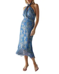 ウエアハウス レディース トップス ワンピース シフォン ミディ トール Warehouse Metallichiffon Wrap Front Midi Dress Blue ブルーのサムネイル