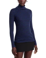 マジェスティック レディース アウター ニット・セータートルネック Majestic Filaturestriped Turtleneck Sweater Bleu SaphirNoir ストライプのサムネイル