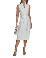 ダナキャラン レディース アウター ジャケット・ブルゾン Donna Karan Pinstripe Belted Jacket Dress CreamLimestone クリームのサムネイル