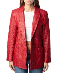 ザディグ エ ヴォルテール レディース アウター ジャケット・ブルゾン ブレザー Zadig Voltaire Visko Cuir Froisse Leather Blazer Crimson クリのサムネイル